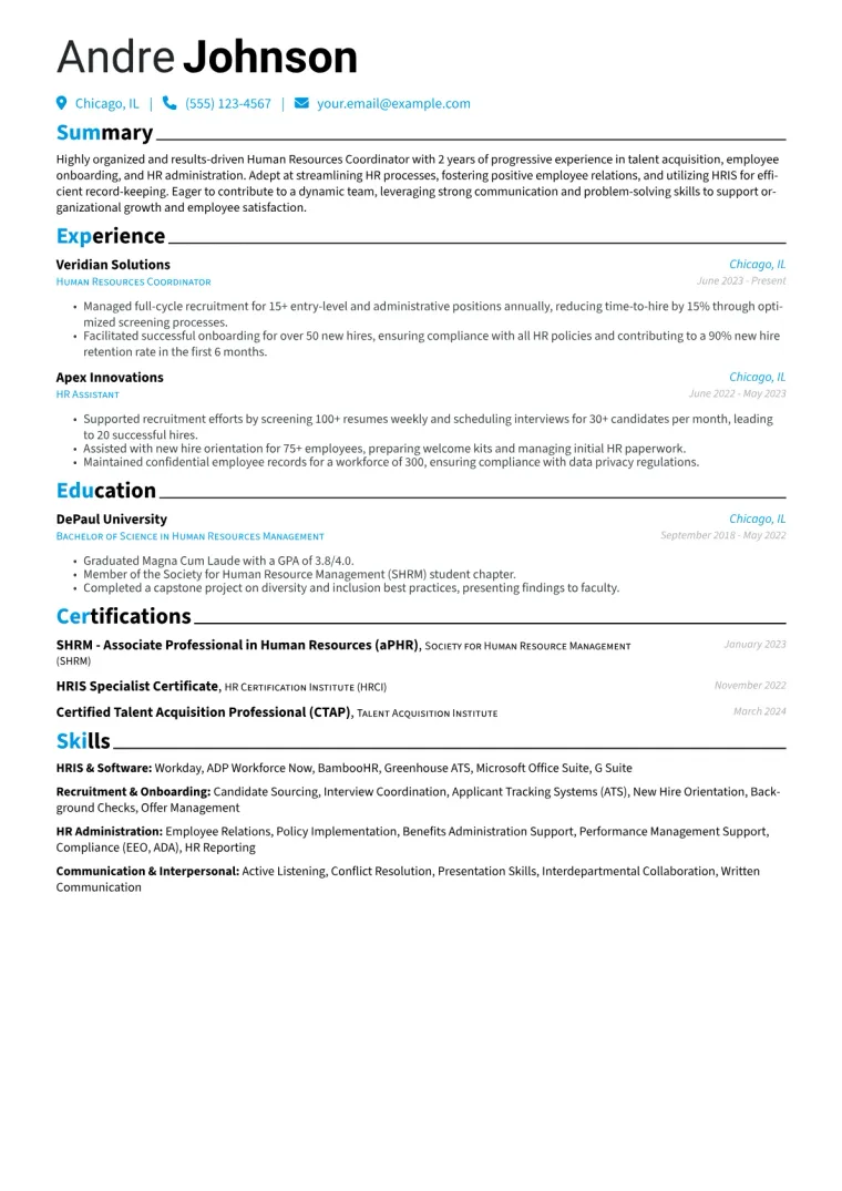 Human Resources Coordinator Resume Example CV template preview