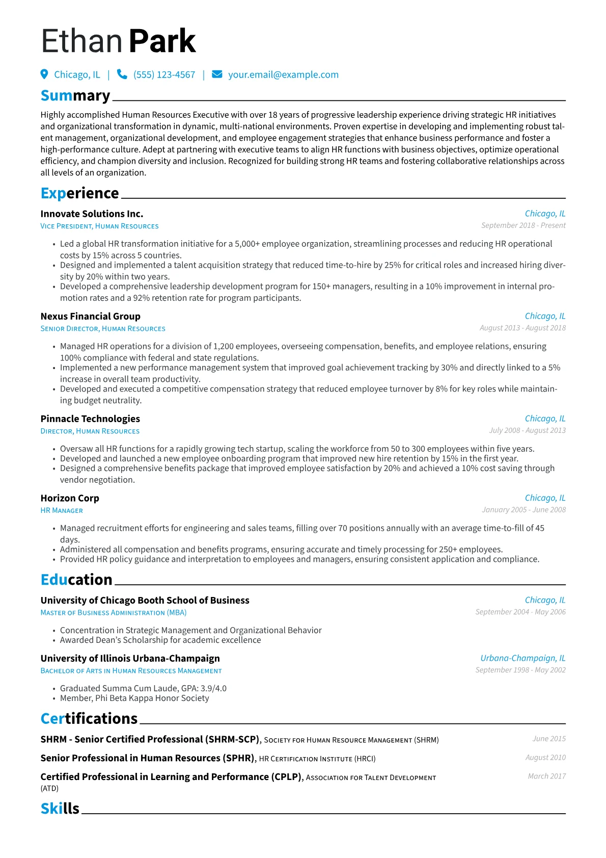 Human Resources Executive Resume Example CV template - Page 1