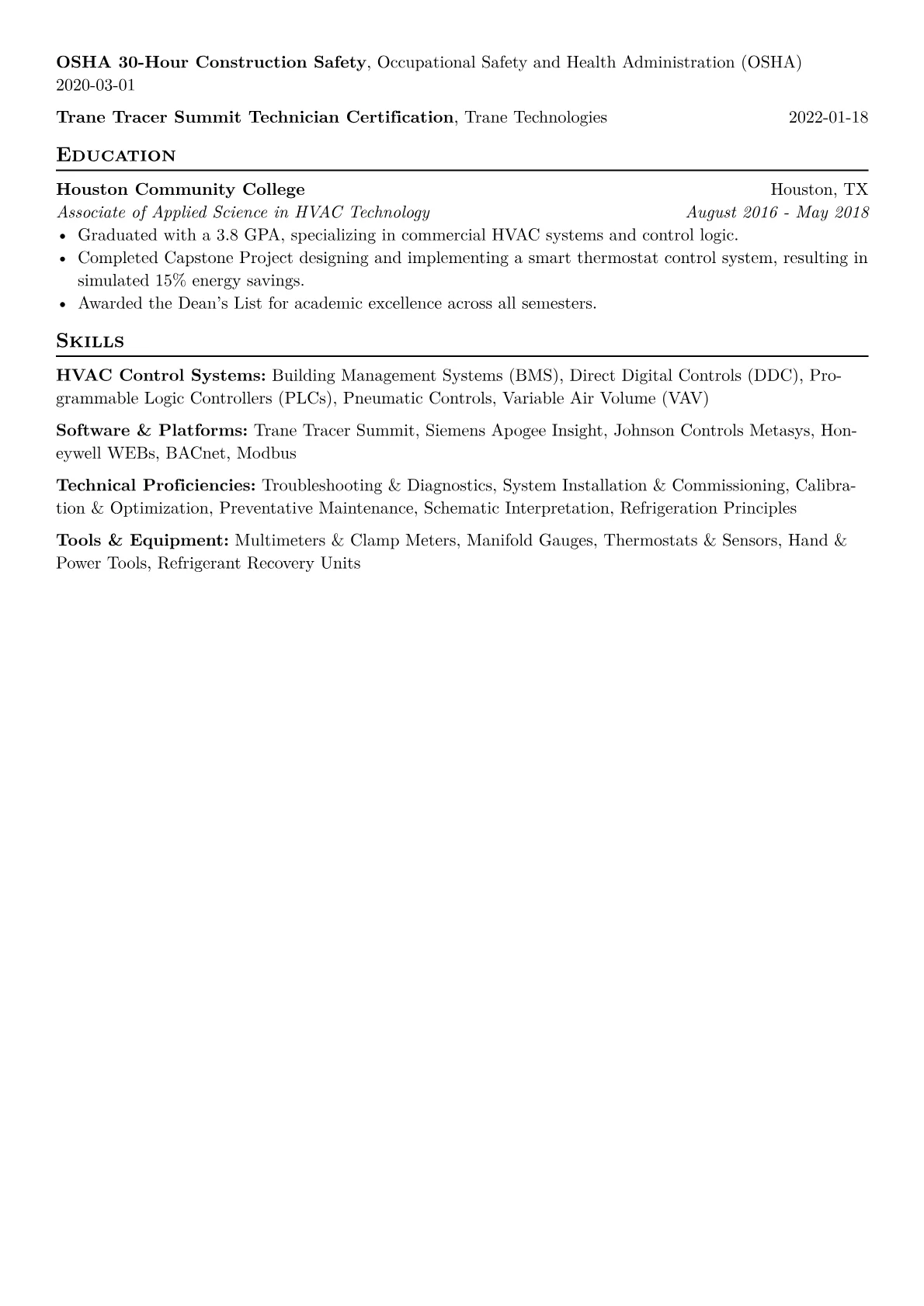 HVAC Controls Technician Resume Example CV template - Page 2