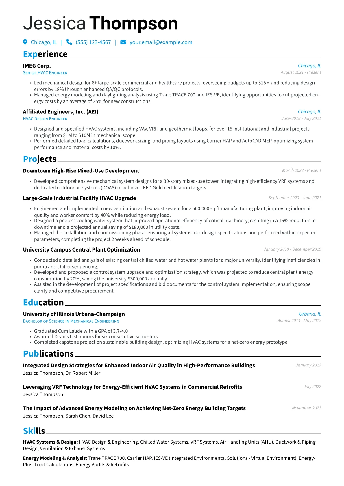 HVAC Engineer Resume Example CV template - Page 1