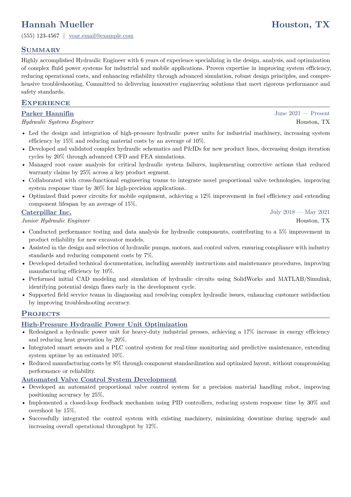 Hydraulic Engineer Resume Example CV template - Page 1