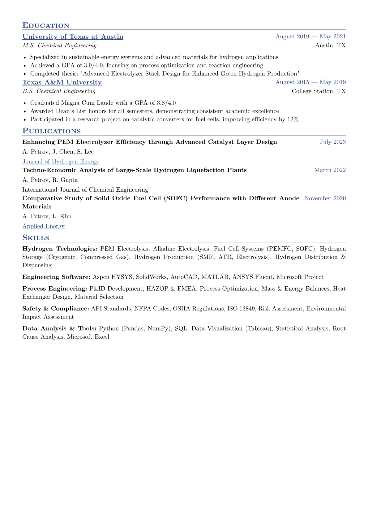 Hydrogen Engineer Resume Example CV template - Page 2