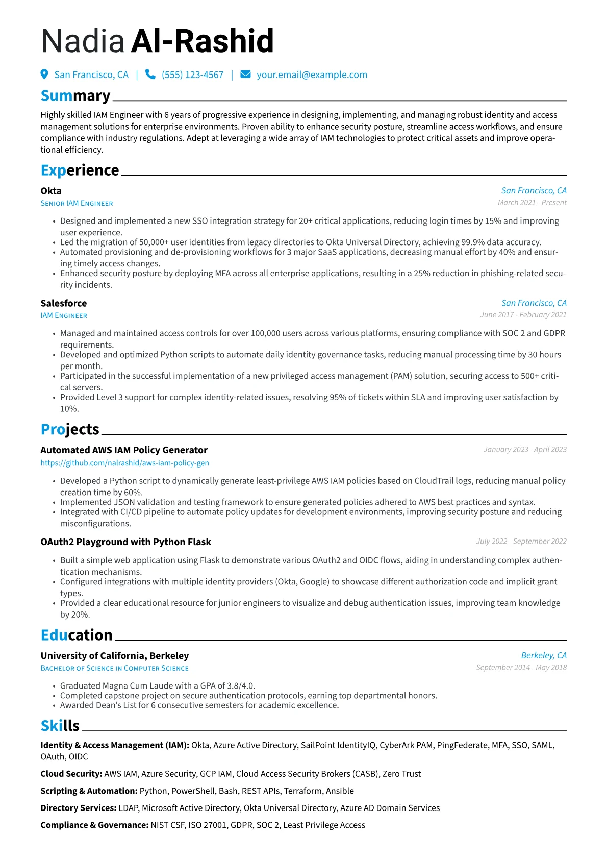 IAM Engineer Resume Example CV template - Page 1