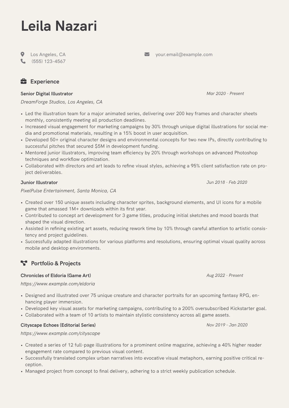 Illustrator Resume Example CV template - Page 1