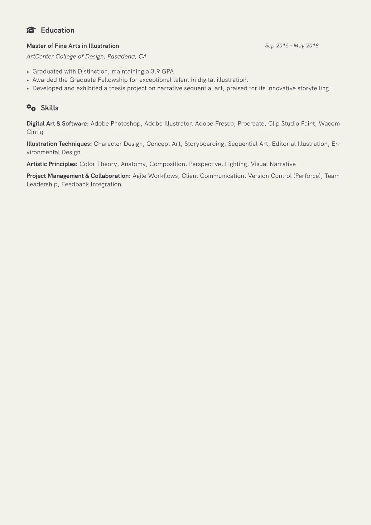 Illustrator Resume Example CV template - Page 2
