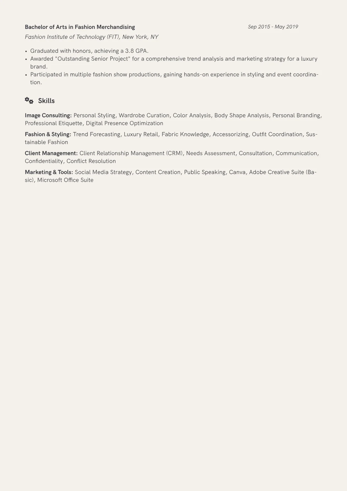 Image Consultant Resume Example CV template - Page 2