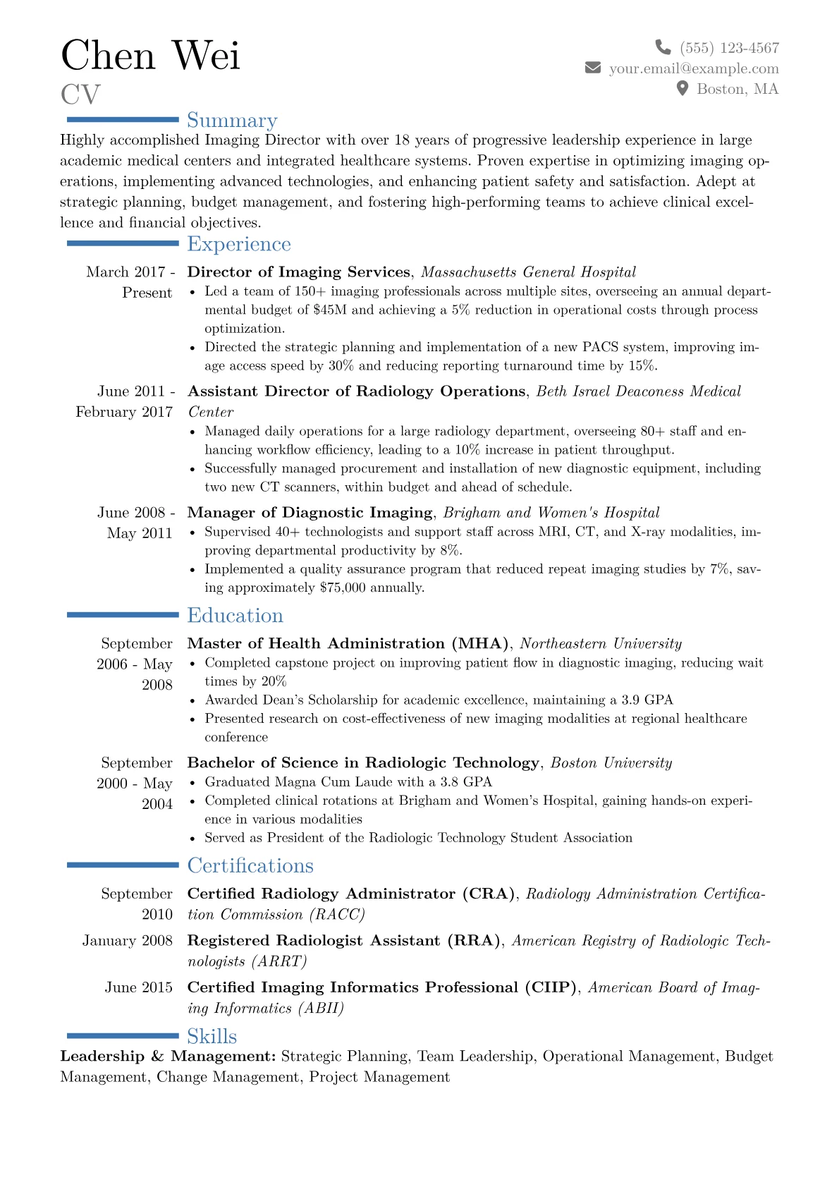 Imaging Director Resume Example CV template - Page 1