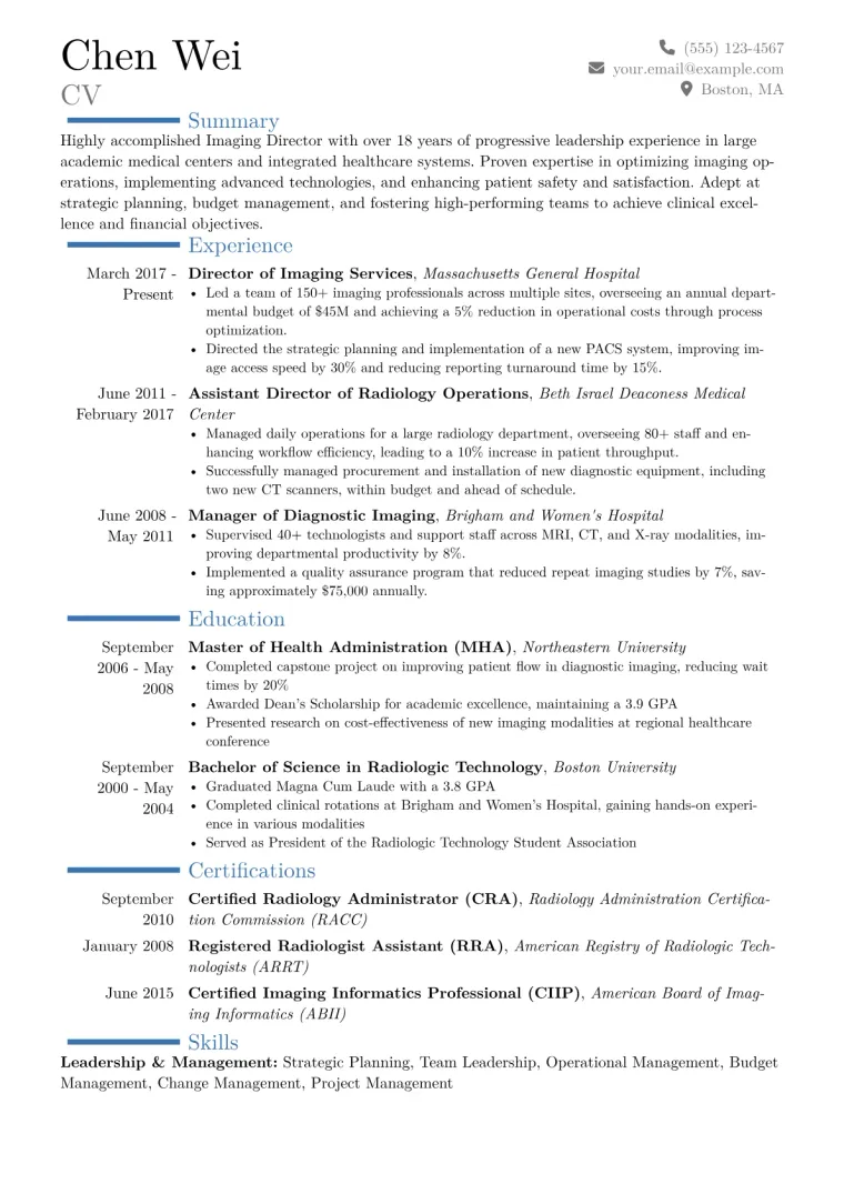 Imaging Director Resume Example CV template preview