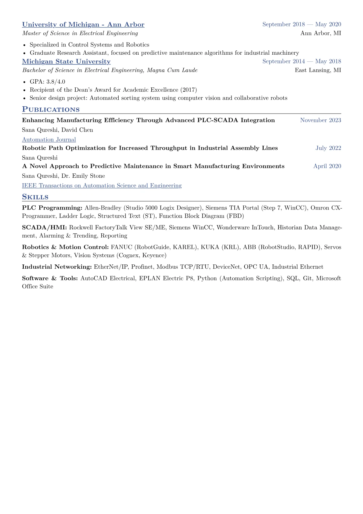 Industrial Automation Engineer Resume Example CV template - Page 2