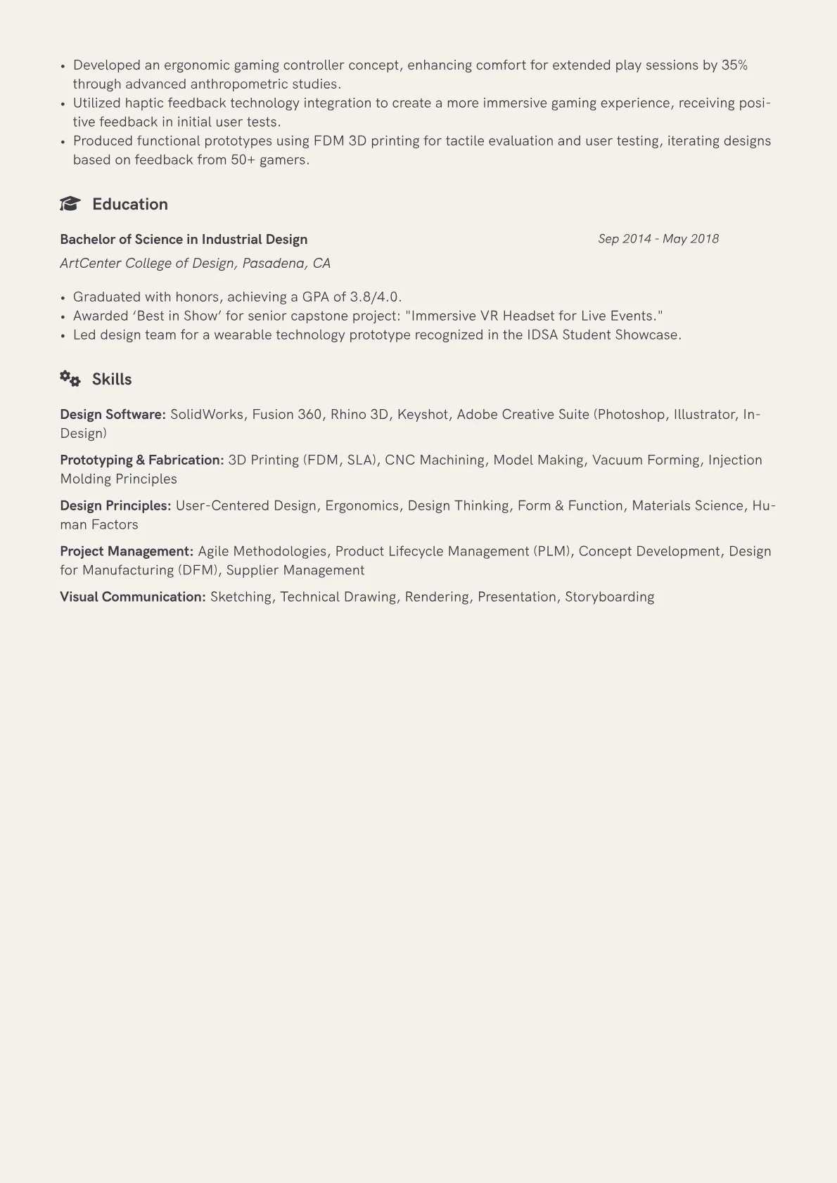 Industrial Design Engineer Resume Example CV template - Page 2