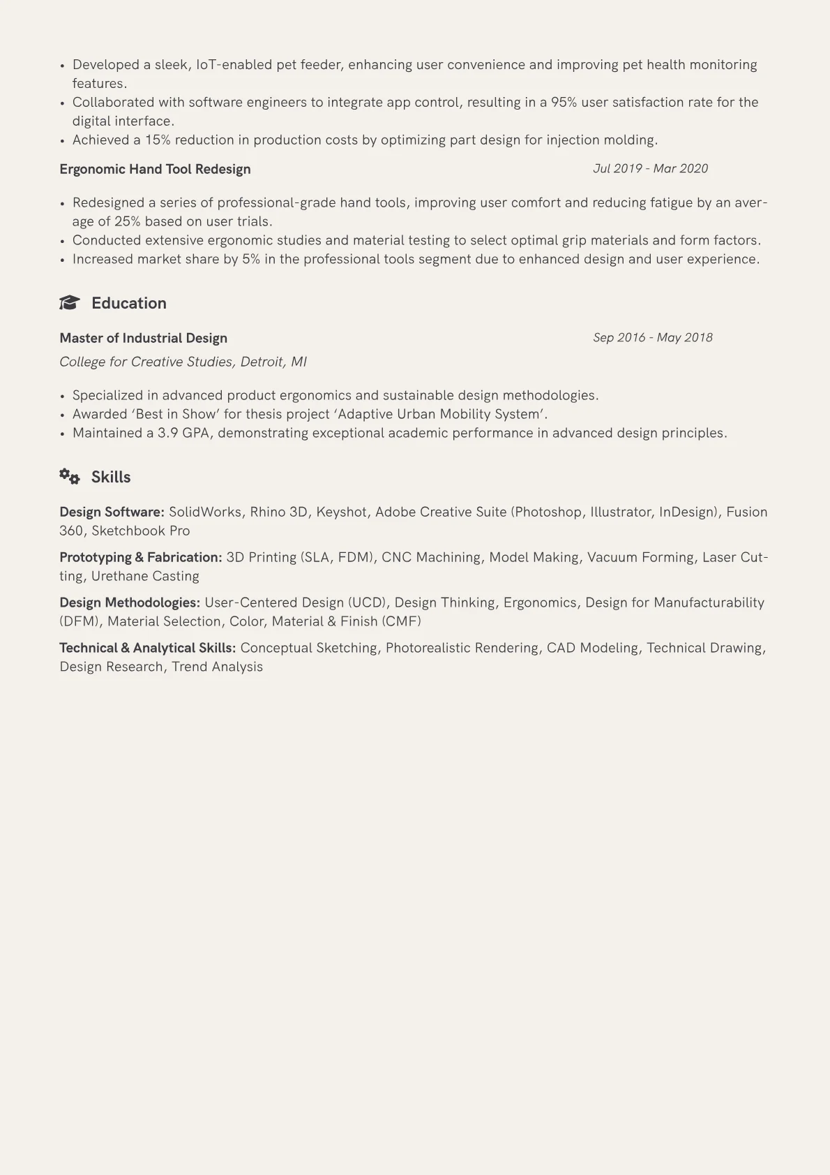 Industrial Designer Resume Example CV template - Page 2