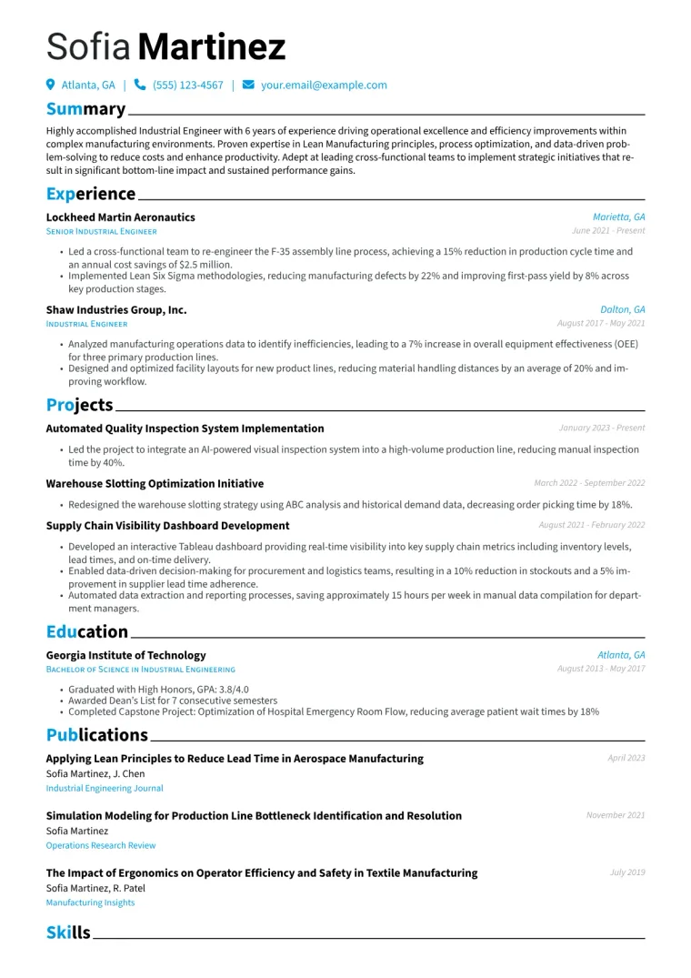 Industrial Engineer Resume Example CV template preview
