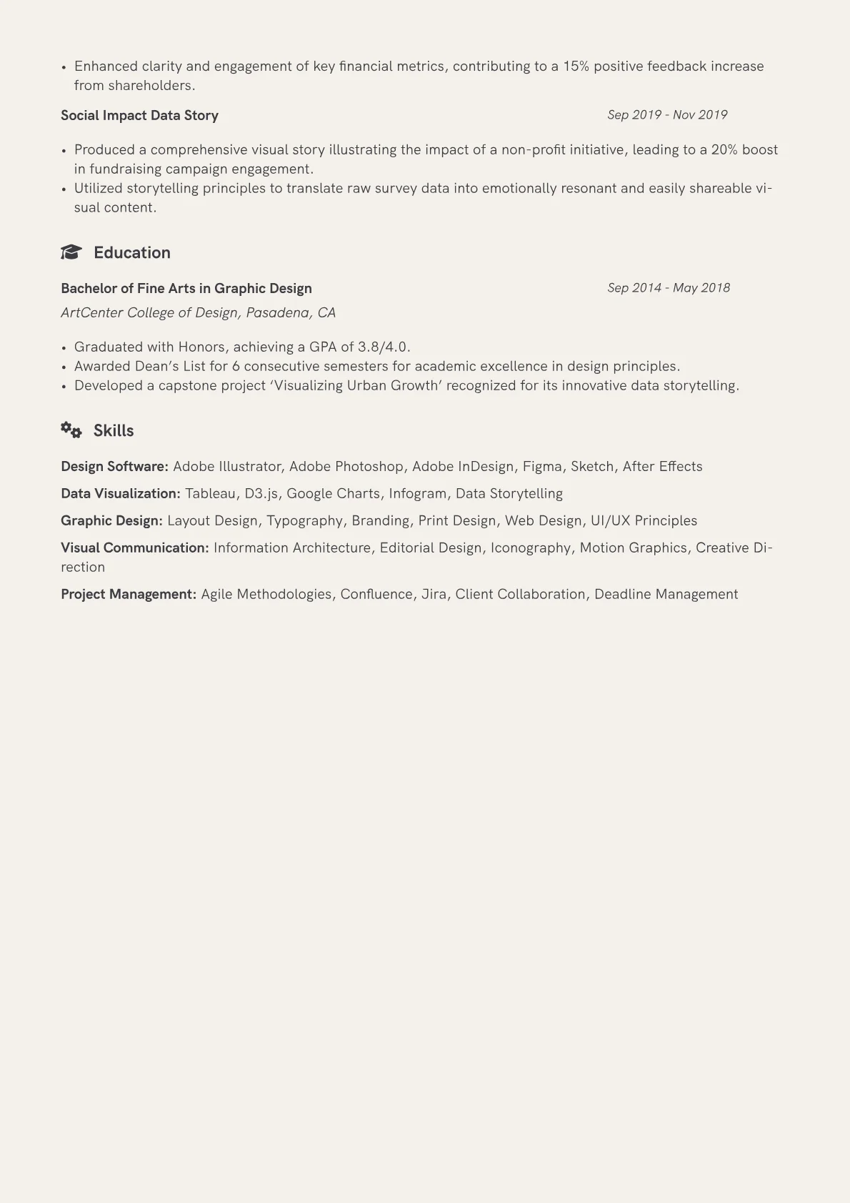 Infographic Designer Resume Example CV template - Page 2