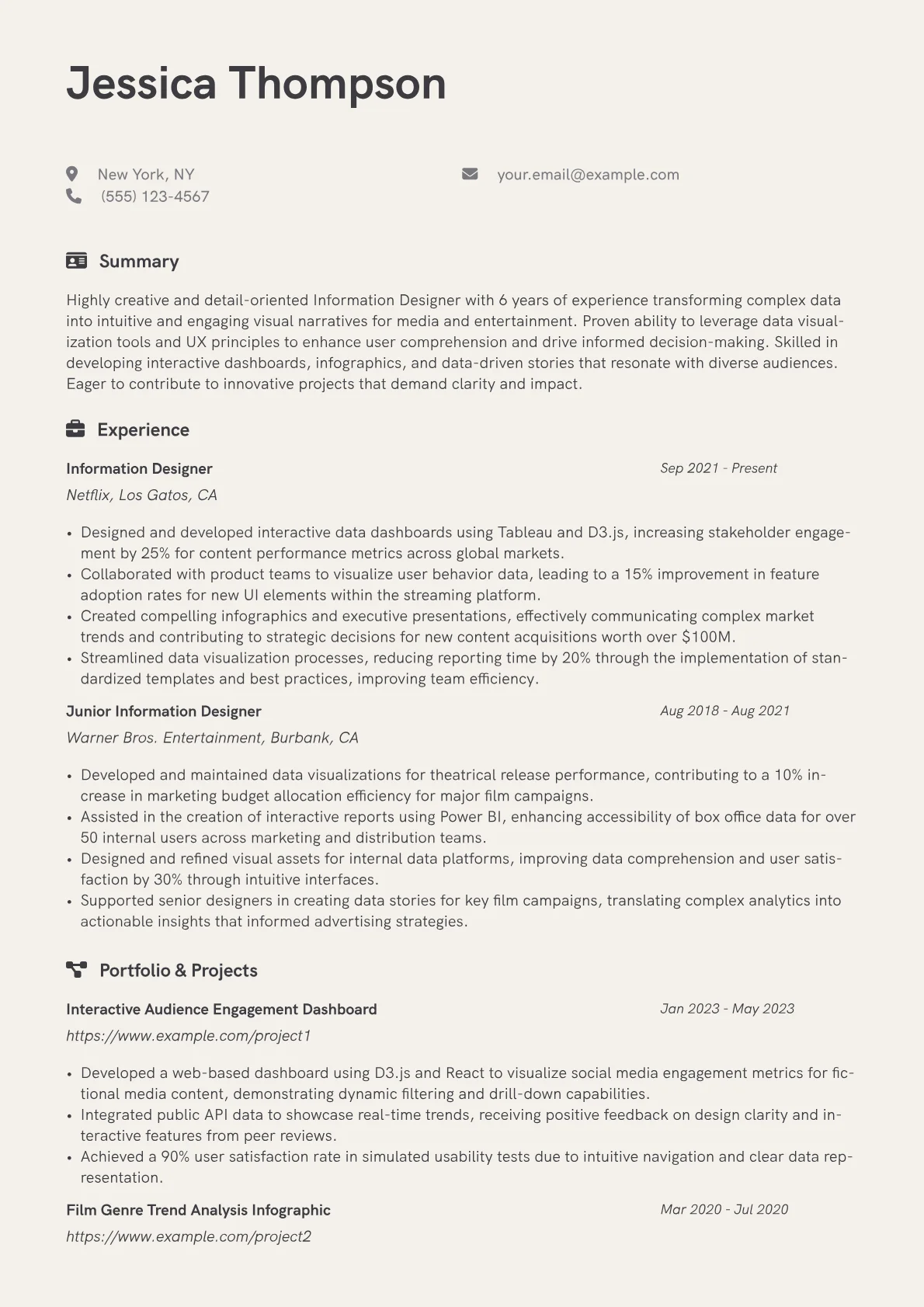 Information Designer Resume Example CV template - Page 1