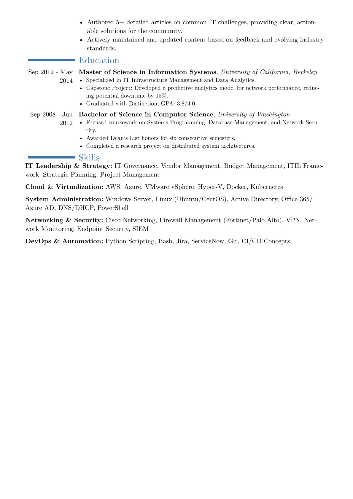 Information Technology Manager Resume Example CV template - Page 2