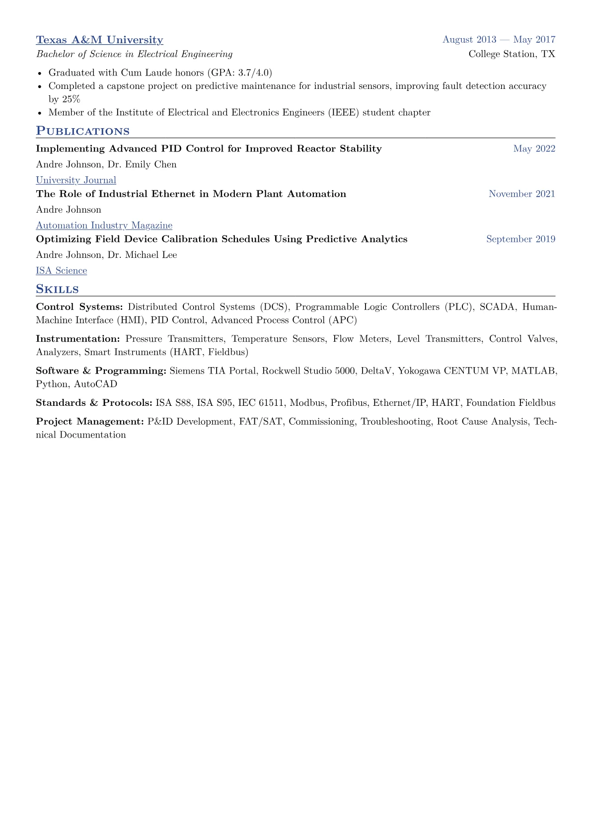 Instrumentation Engineer Resume Example CV template - Page 2