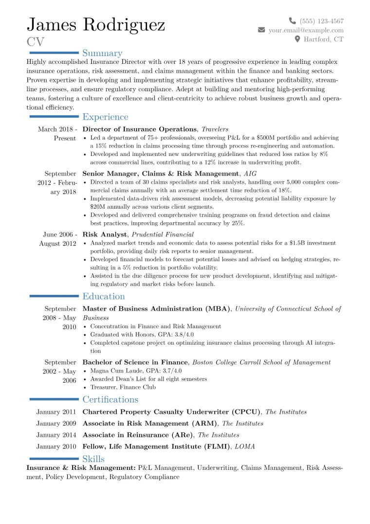 Insurance Director Resume Example CV template preview