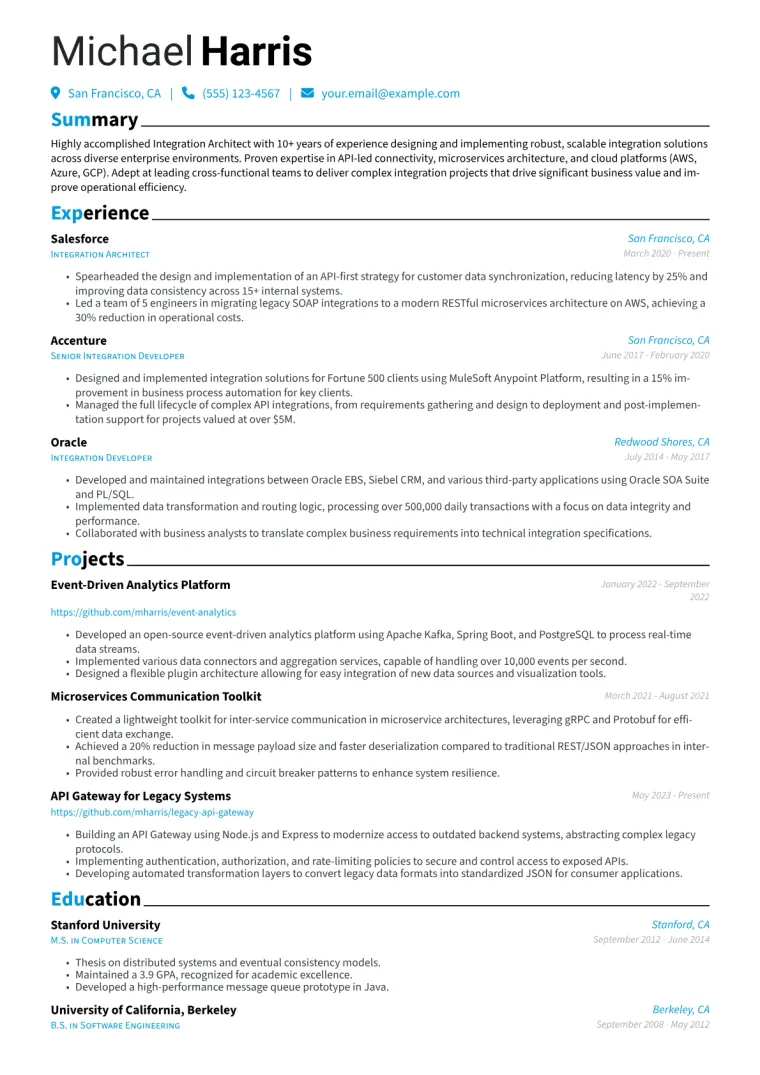 Integration Architect Resume Example CV template preview