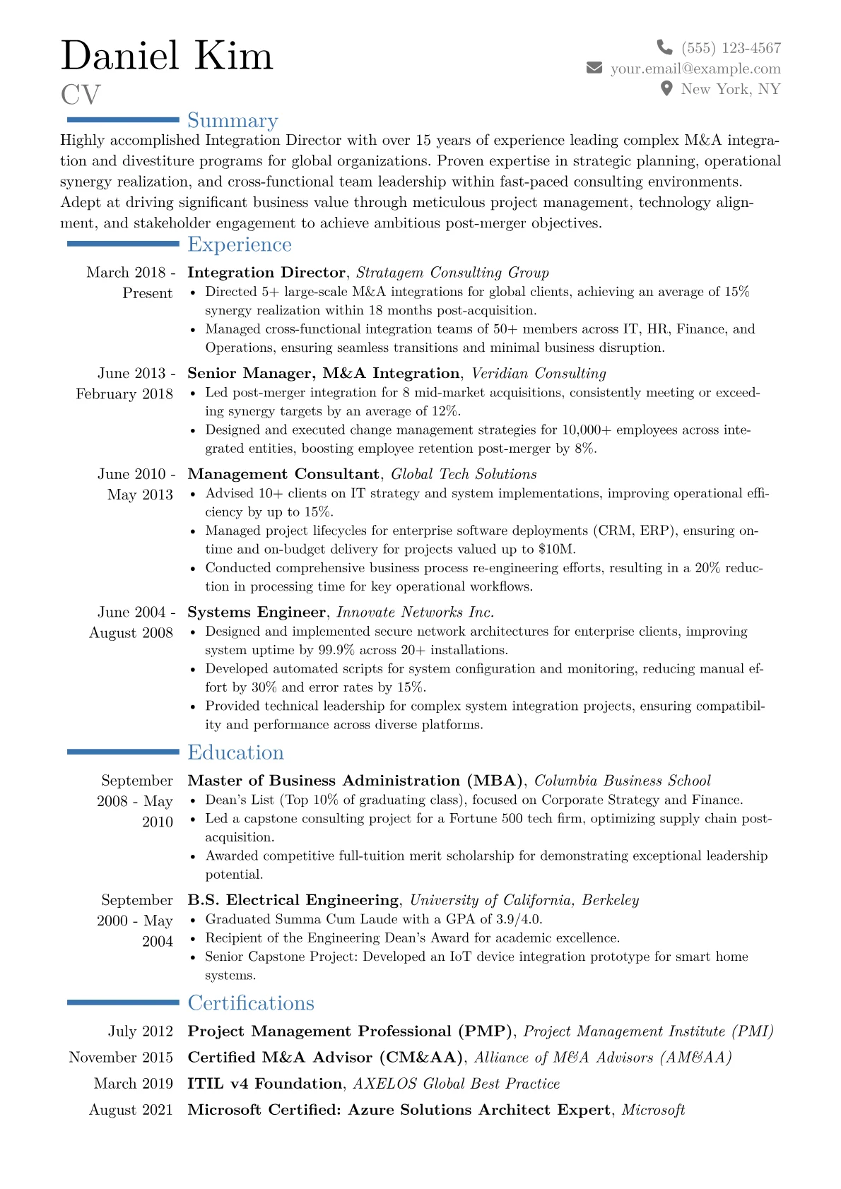Integration Director Resume Example CV template - Page 1