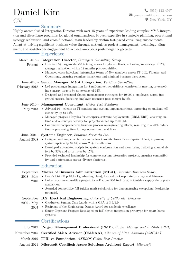 Integration Director Resume Example CV template preview
