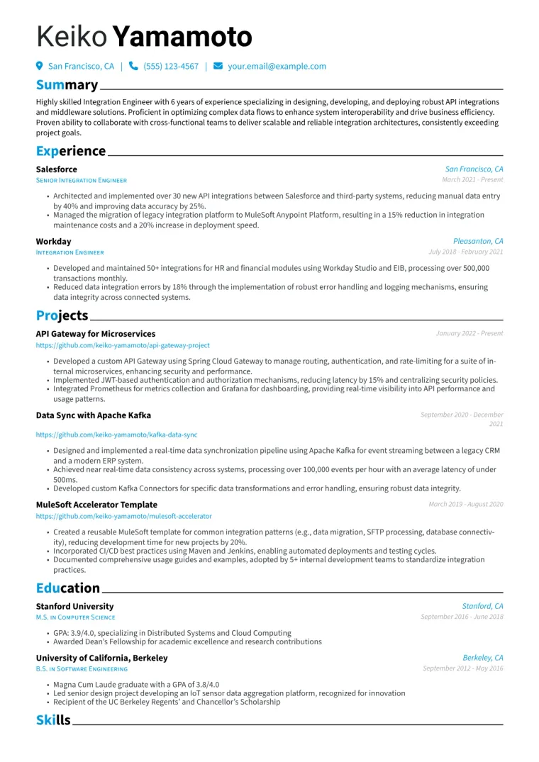 Integration Engineer Resume Example CV template preview