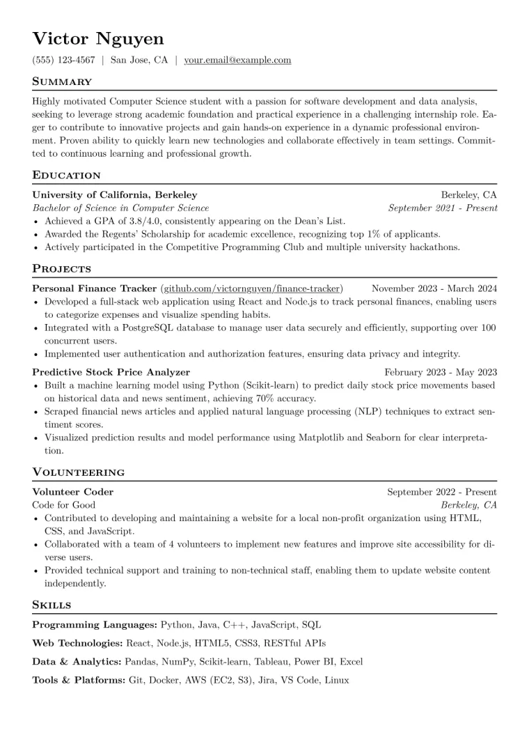Intern Resume Example