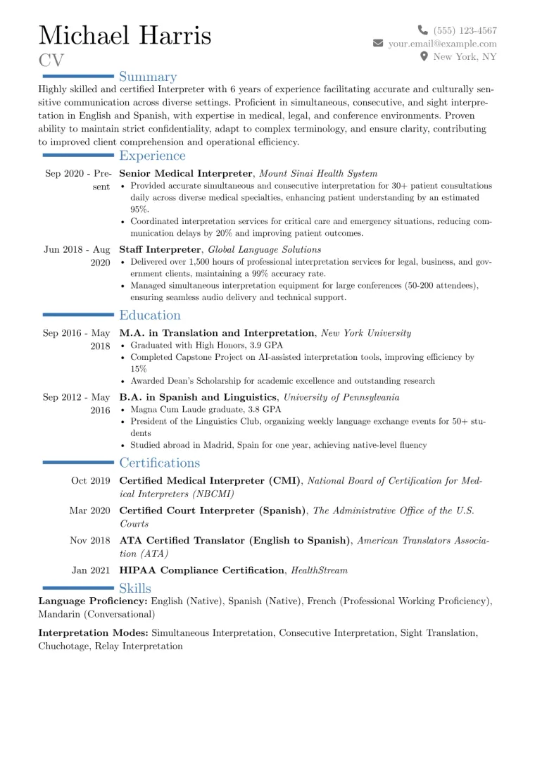 Interpreter Resume Example