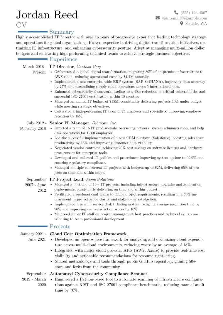 IT Director Resume Example CV template preview