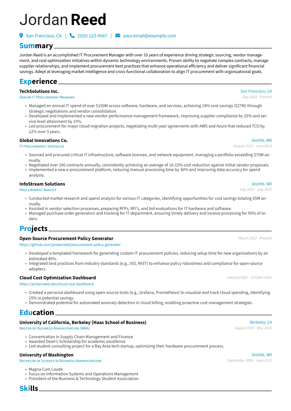 IT Procurement Manager Resume Example CV template - Page 1