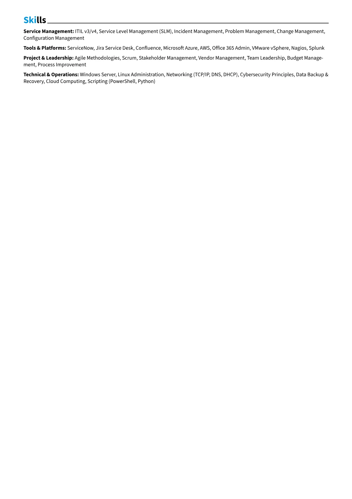 IT Service Delivery Manager Resume Example CV template - Page 2