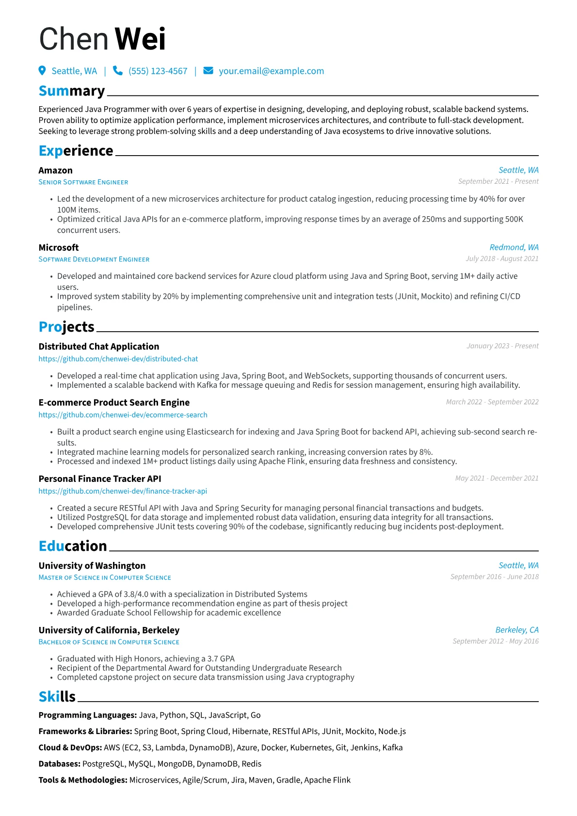 Java Programmer Resume Example CV template - Page 1