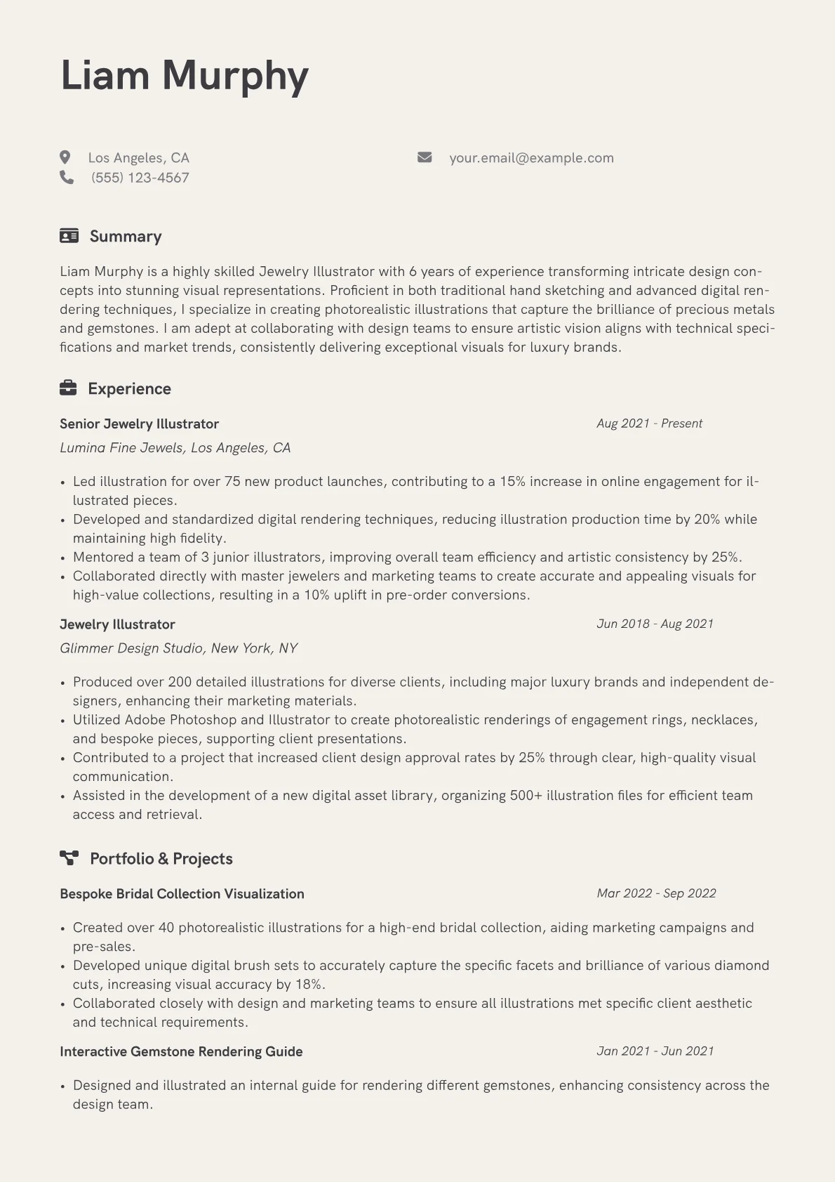 Jewelry Illustrator Resume Example CV template - Page 1