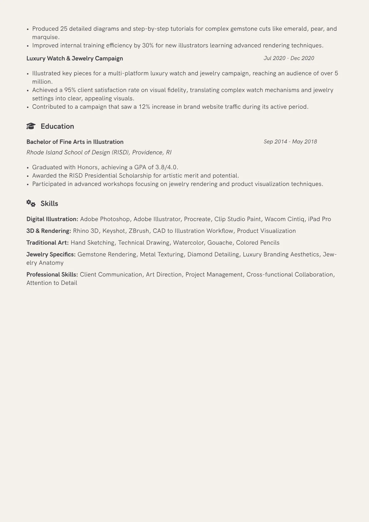 Jewelry Illustrator Resume Example CV template - Page 2