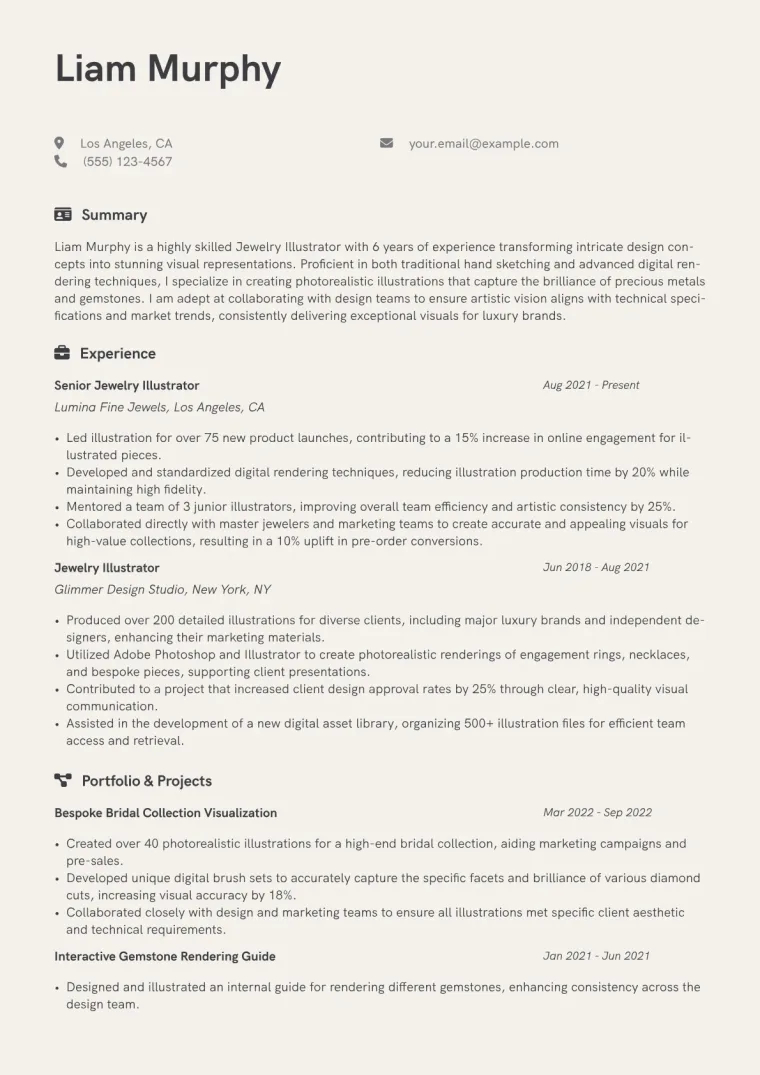 Jewelry Illustrator Resume Example CV template preview