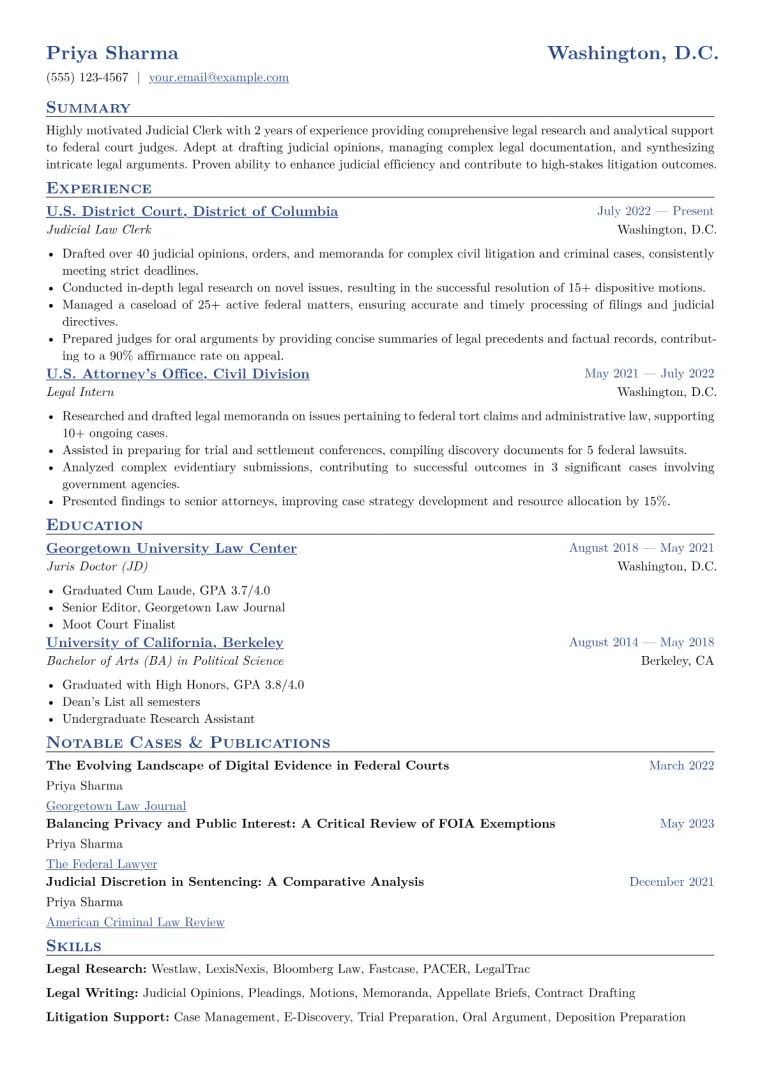 Judicial Clerk Resume Example