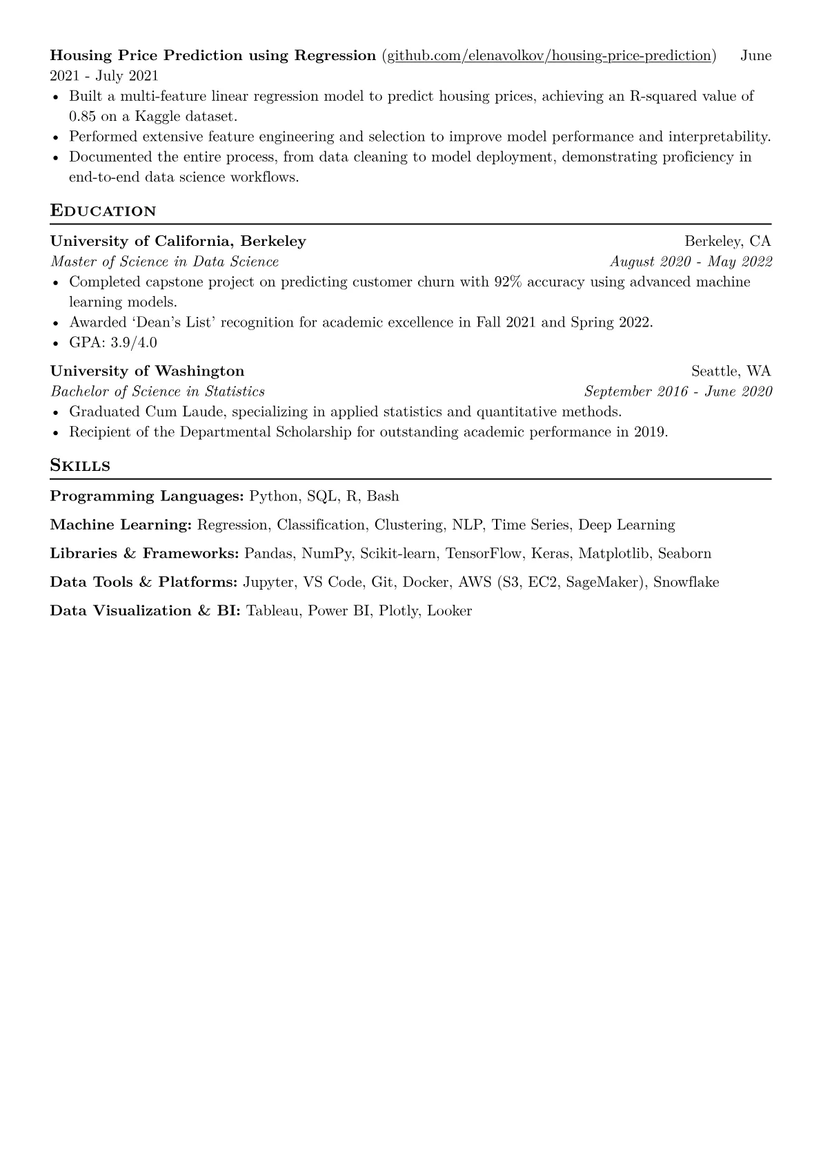 Junior Data Scientist Resume Example CV template - Page 2