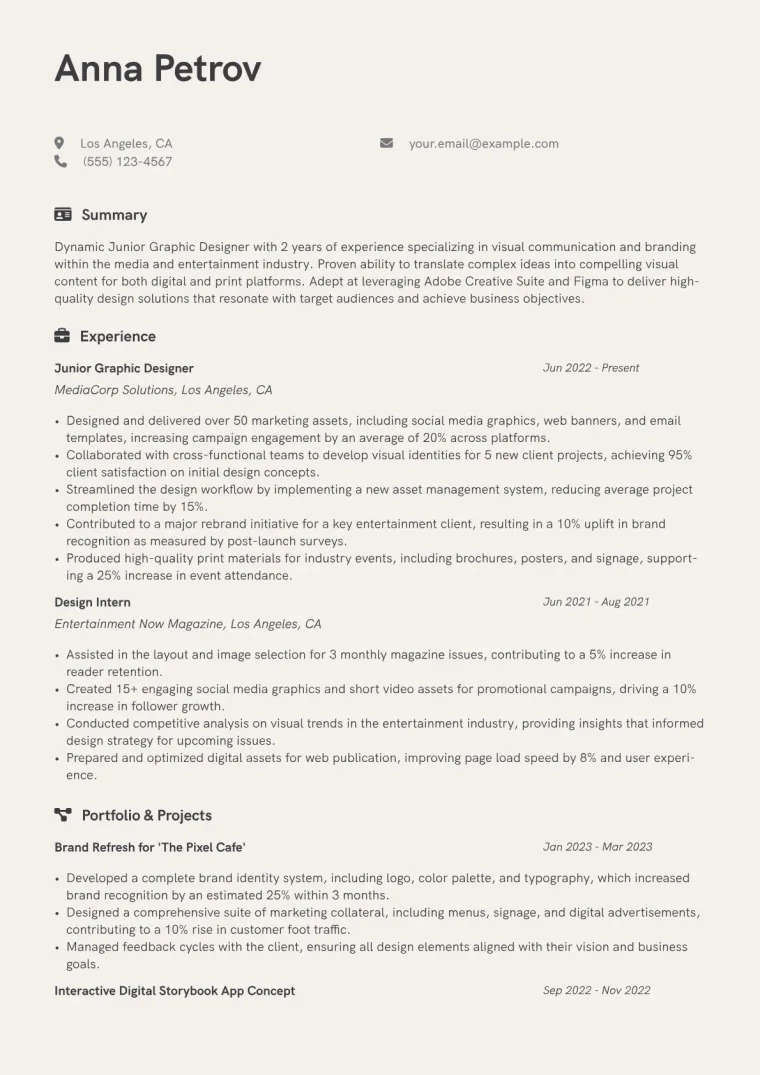 Junior Graphic Designer Resume Example CV template preview