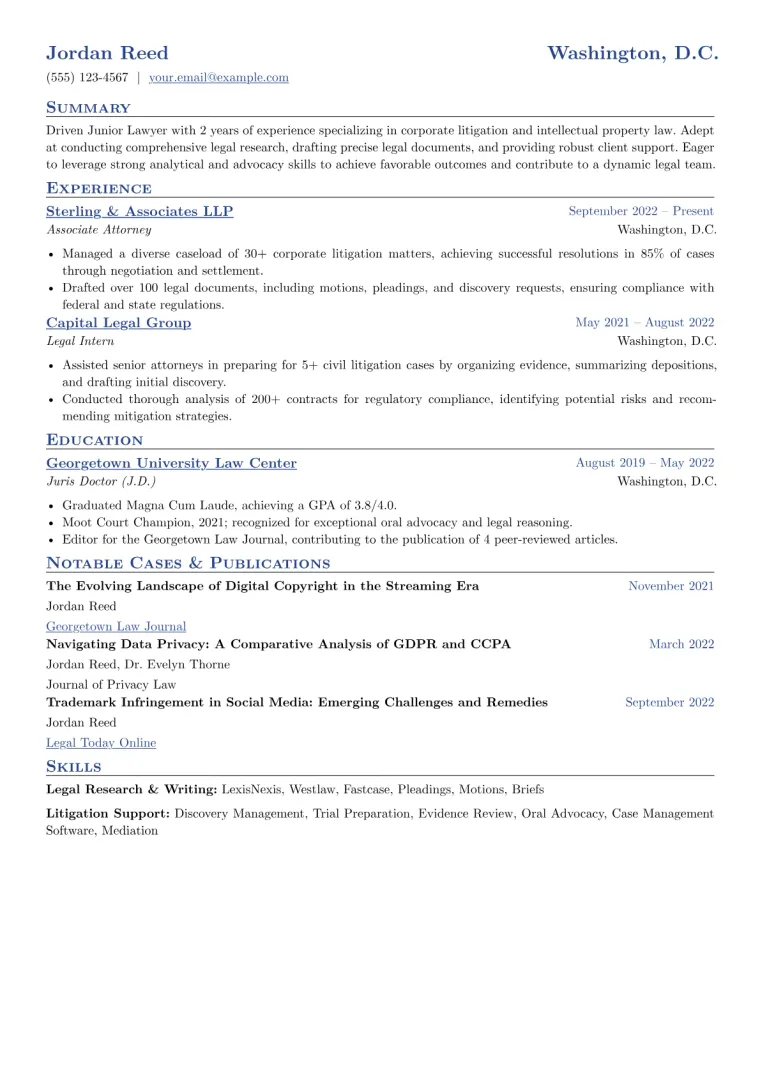 Junior Lawyer Resume Example CV template preview