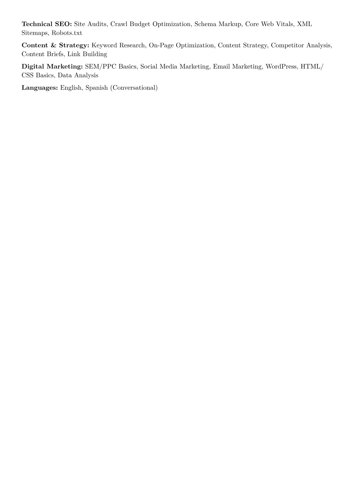 Junior SEO Specialist Resume Example CV template - Page 2