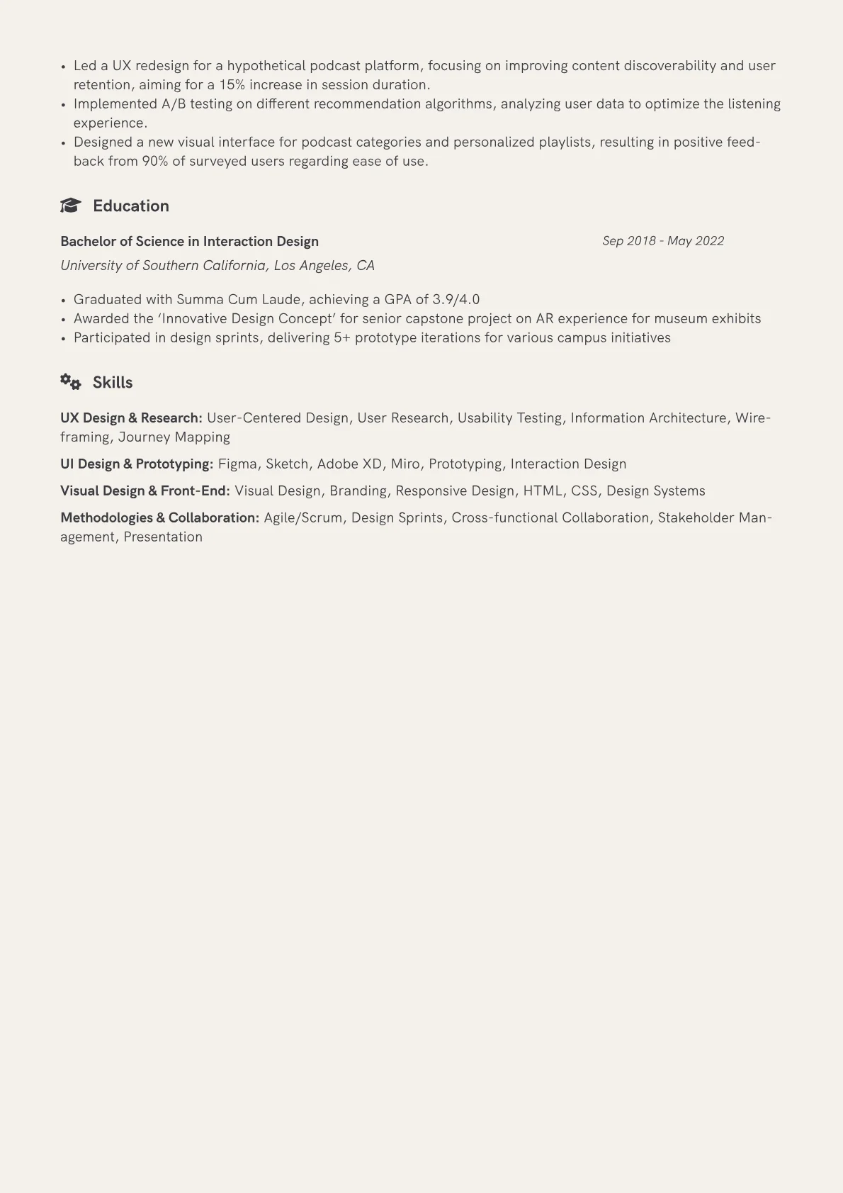 Junior UX Designer Resume Example CV template - Page 2