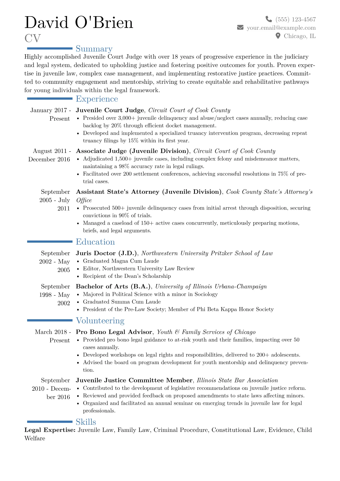 Juvenile Court Judge Resume Example CV template - Page 1