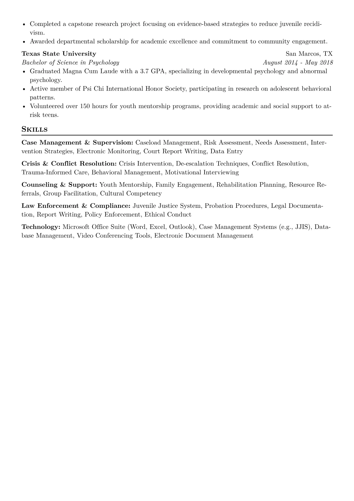 Juvenile Probation Officer Resume Example CV template - Page 2