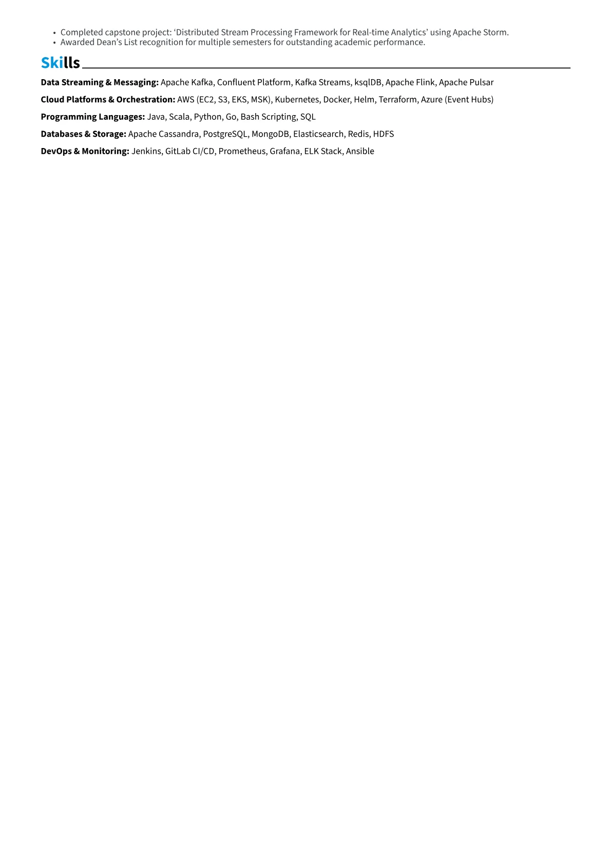 Kafka Engineer Resume Example CV template - Page 2