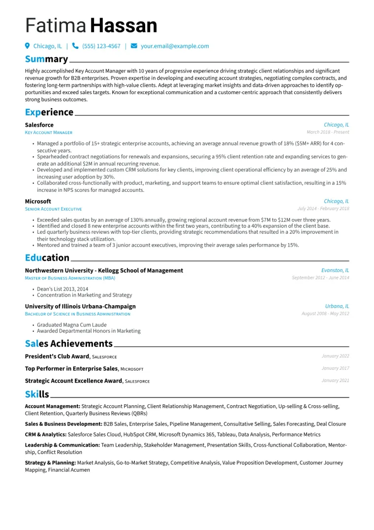 Key Account Manager Resume Example CV template preview