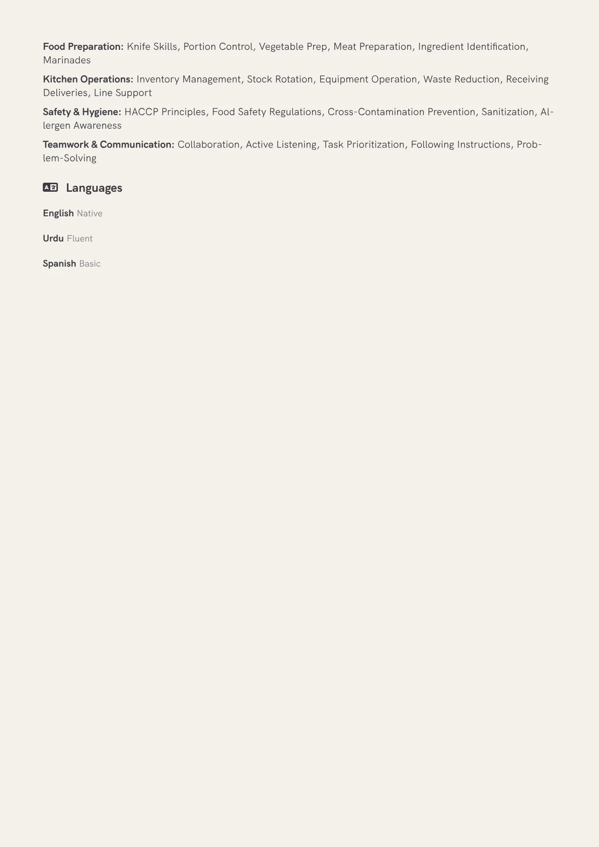 Kitchen Assistant Resume Example CV template - Page 2