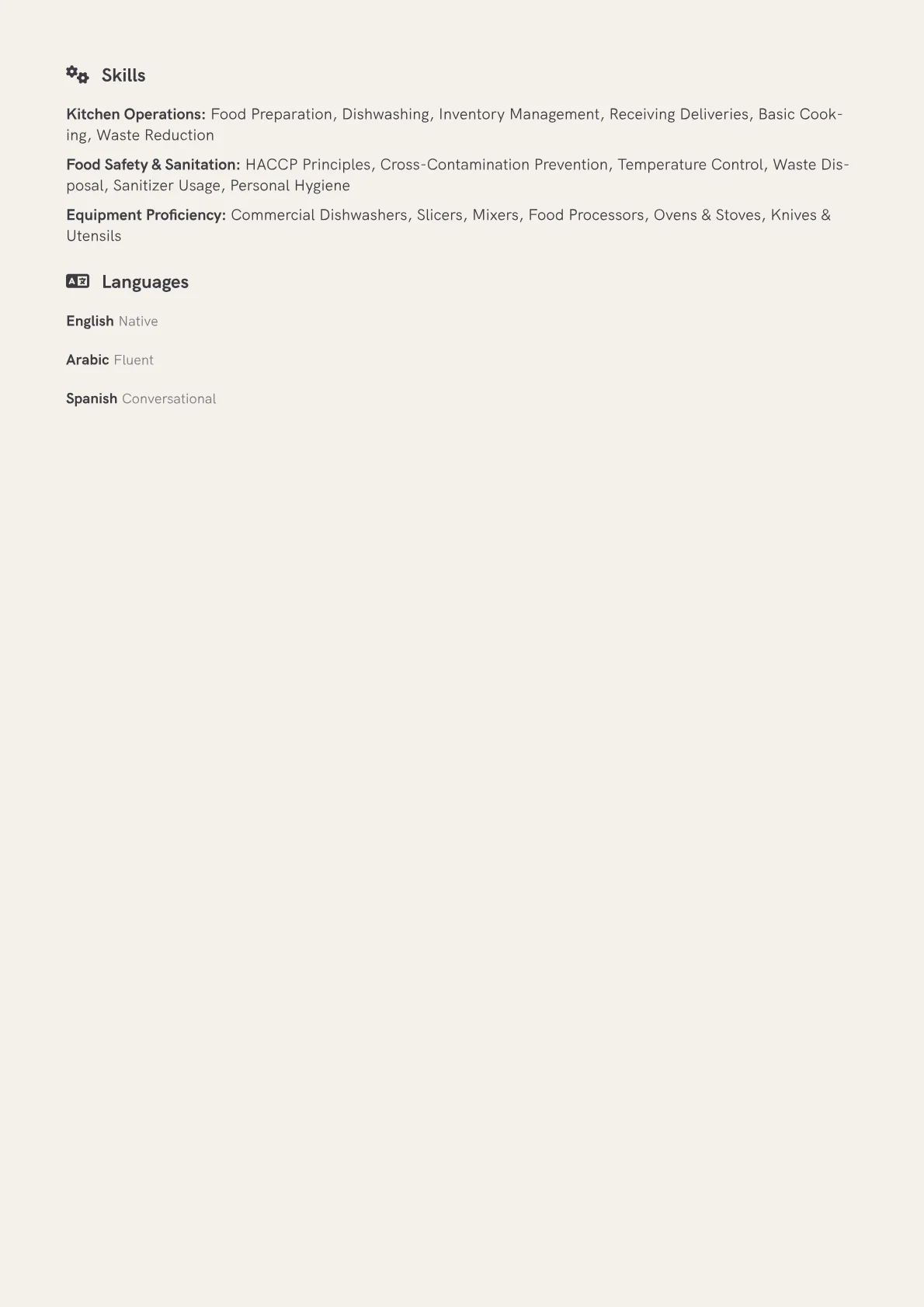 Kitchen Helper Resume Example CV template - Page 2