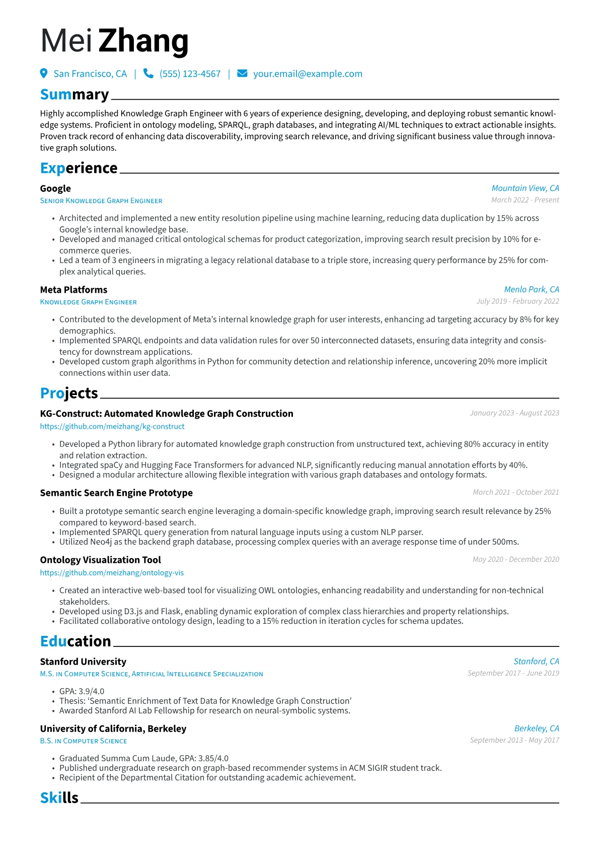 Knowledge Graph Engineer Resume Example CV template - Page 1