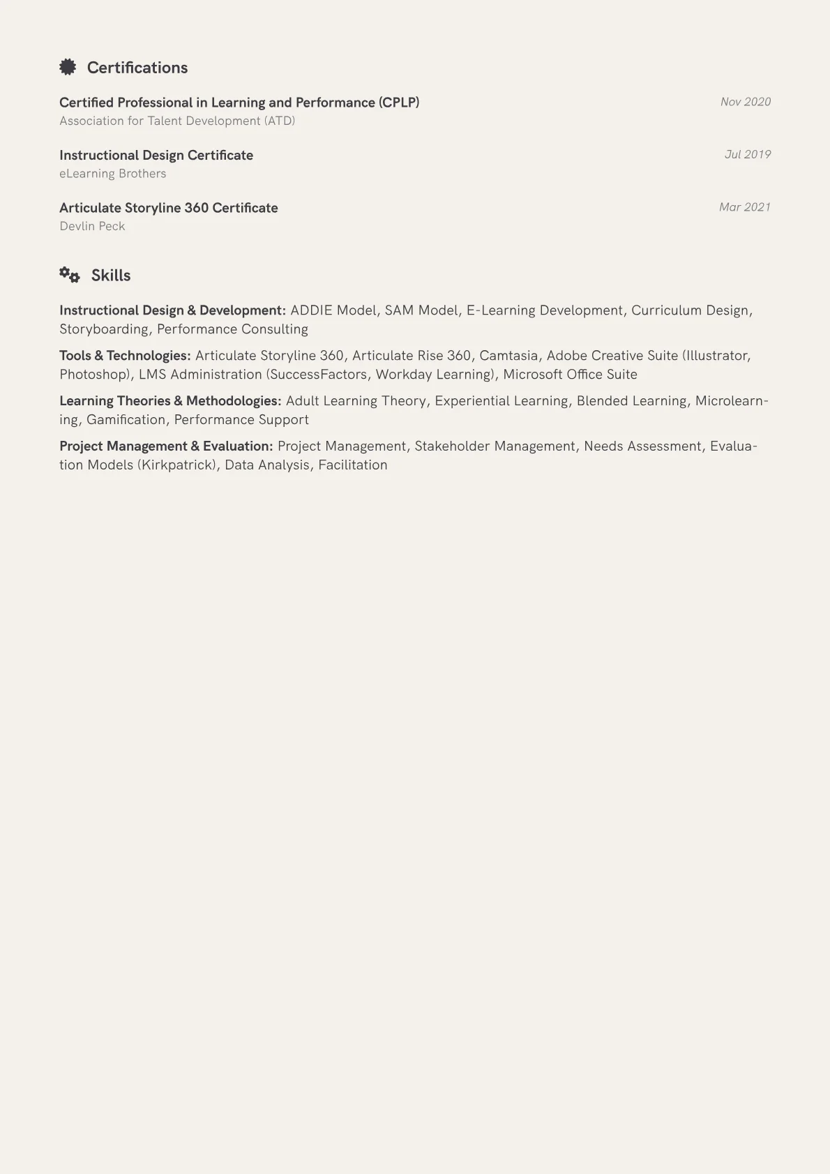 L&D Designer Resume Example CV template - Page 2