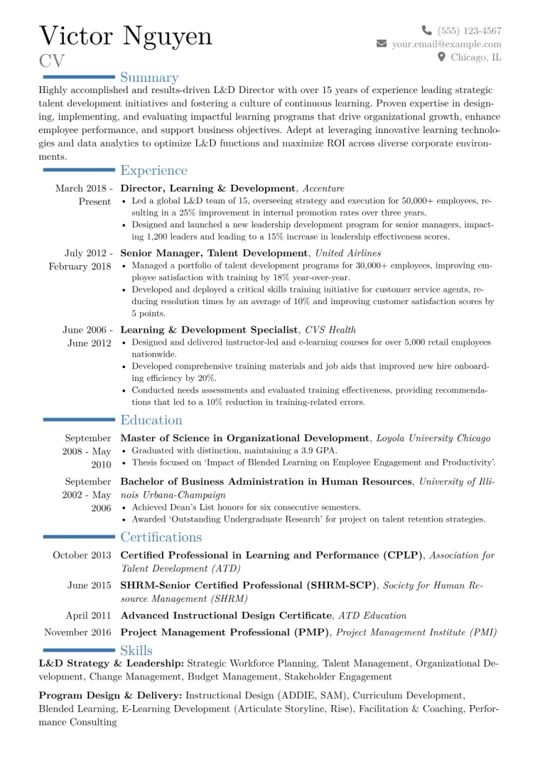 L&D Director Resume Example CV template preview