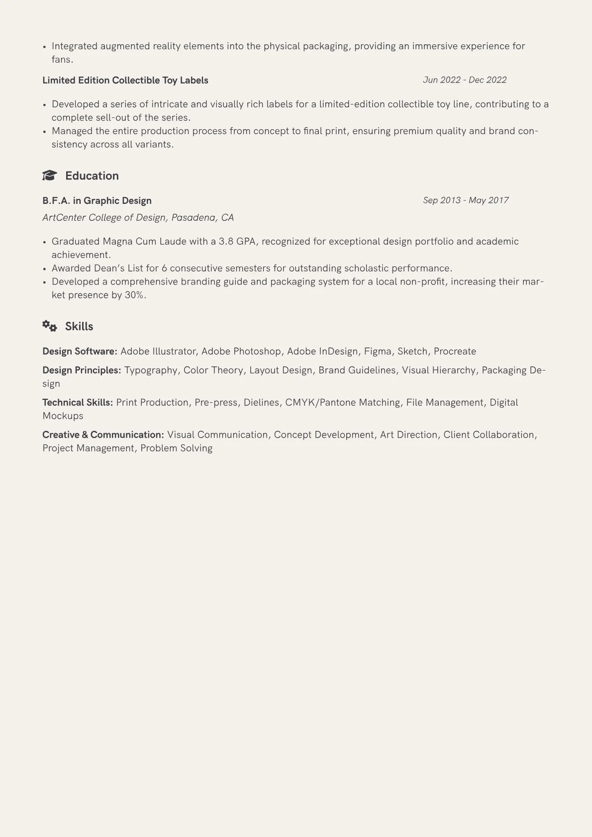 Label Designer Resume Example CV template - Page 2